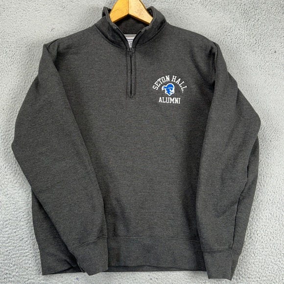 Seton Hall Alumni Pullover Sweatshirt Men Medium Gray Quarter Zip Logo Champion